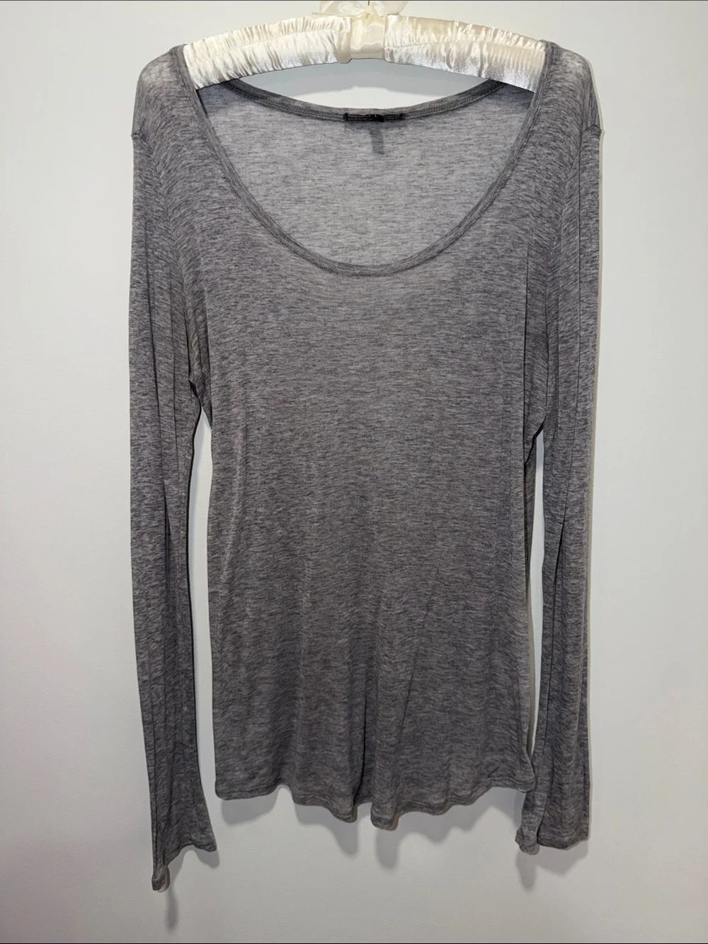 Eileen Fisher L Heather Gray Scoop Neck Long Sleeve Lightweight Thermal Top